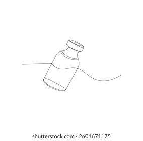 One continuous line drawing of vaccine bottle illustration.white background.medical logo vector.editable
