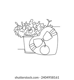 One continuous line drawing of various kinds of gifts ready to be given at family events vector illustration. Design with Minimalist black linear design. Gifts themes for your business asset design.