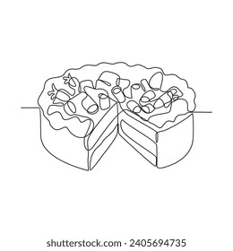 One continuous line drawing of various cake vector illustration. cake for party illustration simple linear style vector concept. Cake for party design and suitable for your asset design.