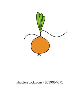 Una línea continua dibujando verduras tsibulya, aisladas en fondo blanco. Concepto de alimentación saludable. Ilustración vectorial.