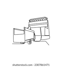 One continuous line drawing of vehicle enters to the ship. Sea vehicle in simple linear style. Transportation design concept vector illustration