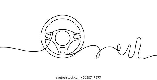 One continuous line drawing of a vehicle steering wheel
