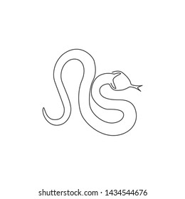 One continuous line drawing of venomous snake for reptile animal lover club logo. Deadly black mamba mascot concept for dangerous snake lover group icon. Single line draw design vector illustration