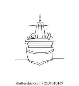 One continuous line drawing of a vessel or ship that is docked at a port vector illustration. Sea transportation design illustration simple linear style vector concept. Sea transportation design asset