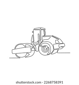 Un plano de línea continua de roller vibro en el proyecto de construcción. diseño de rodillos vibro con estilo lineal simple. Concepto de diseño de proyectos de construcción Ilustración vectorial