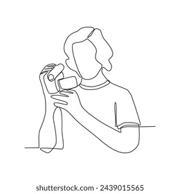 One continuous line drawing of a videographer is capturing activities to make a documentary film vector illustration. Videographer activity illustration in simple linear style vector design concept.