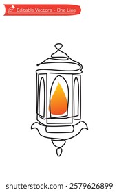 One continuous line drawing of vintage city lantern. Vector one line illustration of a lantern drawing in the month of Ramadan. Ramadan kareem lantern doodle line art.