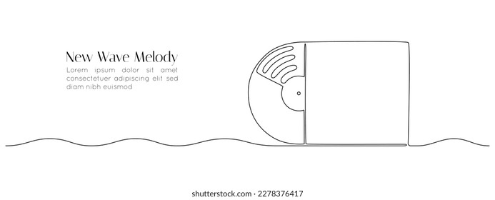 One continuous line drawing of Vinyl LP record. Vintage black disk and Retro sound album in simple linear style. Editable stroke. Doodle outline vector illustration