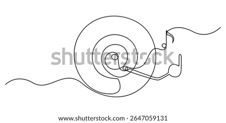 One continuous line drawing of Vinyl LP record with musical notes. Vintage black disk and Retro sound album in simple linear style, Vinyl Records With Music Note
