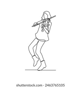 One continuous line drawing of a violinist is performing on stage in front of thousands of spectators vector design illustration. Music themes with simple linear continuous line style design concept.