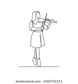 Un dibujo de línea continua de un violinista se presenta en el escenario frente a miles de espectadores ilustración de diseño de Vector. Temas musicales con concepto de diseño lineal simple de estilo de línea continua.