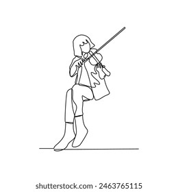 Eine durchgehende Strichzeichnung eines Violinisten tritt vor tausenden Zuschauern auf der Bühne auf Vektorgrafik Design Illustration. Musikthemen mit einfachem linearen, durchgehenden Liniendesign-Konzept.