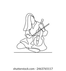 One continuous line drawing of a violinist is performing on stage in front of thousands of spectators vector design illustration. Music themes with simple linear continuous line style design concept.