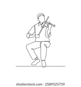 One continuous line drawing of Violinist is on duty vector design illustration. Violinist on stage design illustration simple linear style vector concept. Violinist illustration for your asset design.