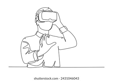 One continuous line drawing of virtual game concept. Doodle vector illustration in simple linear style.