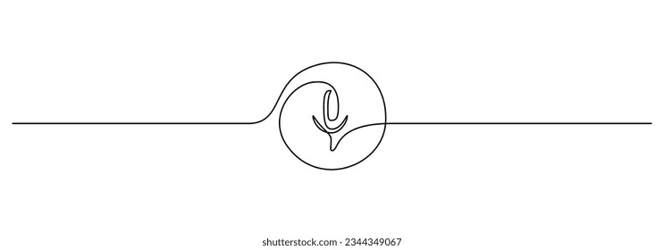 One continuous line drawing of voice recognition button. Icon of mic microphone and recording audio music in simple linear style. Social media concept in editable stroke. Doodle vector illustration