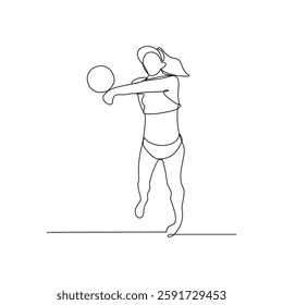 One continuous line drawing of Volleyball sports vector illustration. Volleyball sports design in simple linear continuous style vector concept. Sports themes design for your asset design vector.