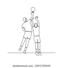 One continuous line drawing of Volleyball sports vector illustration. Volleyball sports design in simple linear continuous style vector concept. Sports themes design for your asset design vector.