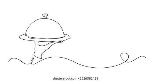 one continuous line drawing of waiter's hand carrying a tray of food.one line drawing of restaurant waiter serving customers.single line drawing of restaurant waiter.isolated white background