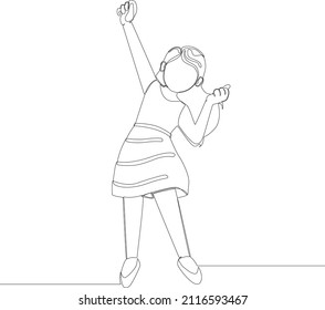 One continuous line drawing of walking woman. Vector illustration. Happy free.