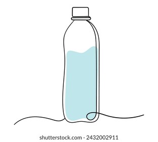 One continuous line drawing of a water bottle. Simple water bottle sketch for logo, icon, wall art and posters. Vector illustration, eps 10 continuous line