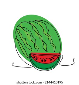 One continuous line drawing watermelon. Fresh tropical fruit modern design. Minimalist linear style