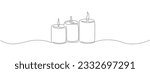 One continuous line drawing of wax or paraffin candle. Christmas home decoration and aromatherapy concept in simple linear style. Editable stroke. Doodle Vector illustration