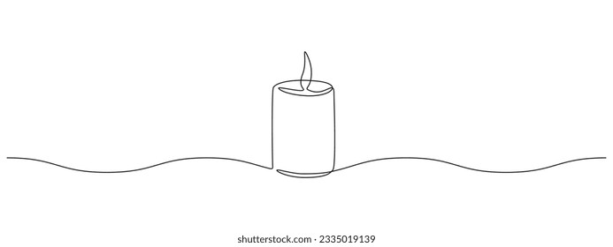 One continuous line drawing of wax or paraffin candle. Christmas home decoration and aromatherapy concept in simple linear style. Editable stroke. Doodle outline Vector illustration