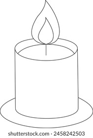 One continuous line drawing of wax or paraffin candle. Christmas home decoration and aromatherapy concept in simple linear style. Editable stroke. Doodle Vector illustration
