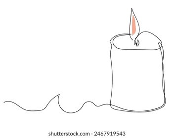 One continuous line drawing of wax or paraffin candle. Christmas home decoration and aromatherapy concept in simple linear style. Editable stroke. Doodle Vector illustration