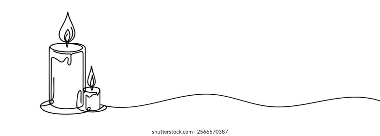 One continuous line drawing of wax or paraffin candle. Christmas home decoration and aromatherapy concept in simple linear style. Doodle Vector illustration