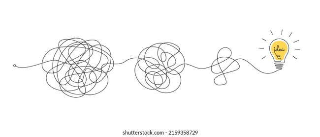 One continuous line drawing way from chaotic to lightbulb  Concept problem solving   business solutions in simple linear style  Editable stroke  Doodle vector illustration