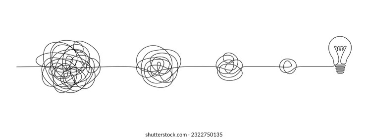 One continuous line drawing of way from chaotic to simplicity and lightbulb. Concept of problem solving and business solutions in simple linear style. Editable stroke. Doodle vector illustration - Shutterstock ID 2322750135