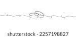 One continuous line drawing of Wedding rings. Romantic elegance concept and symbol proposal engagement and love marriage invitation in simple linear style. Editable stroke. Doodle vector illustration