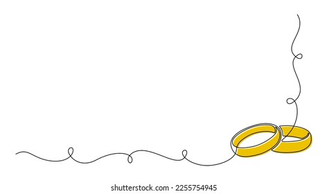 One continuous line drawing of Wedding rings. Romantic elegance concept and symbol proposal engagement and love marriage in simple linear style. Editable stroke. Doodle vector illustration