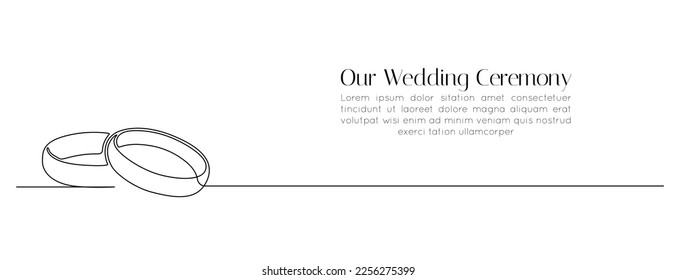 One continuous line drawing of Wedding rings. Romantic elegance concept and symbol proposal engagement and love marriage in simple linear style. Editable stroke. Vector illustration