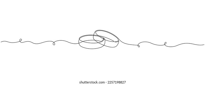 One continuous line drawing of Wedding rings. Romantic elegance concept and symbol proposal engagement and love marriage invitation in simple linear style. Editable stroke. Doodle vector illustration