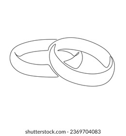 Eine durchgehende Zeichnung der Hochzeitsringe. Romantisches Eleganz-Konzept und Symbol-Angebot Engagement und Liebe Ehe Einladung in einfachen linearen Stil. Bearbeitbarer Strich. Doodle-Vektorgrafik