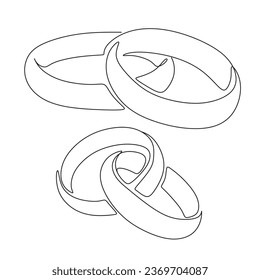 Un dibujo de línea continua de los anillos de boda. El concepto de elegancia romántica y la propuesta de símbolo compromiso y la invitación al matrimonio de amor en un estilo lineal simple. Trazo editable. Ilustración del vector Doodle