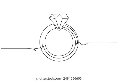 One continuous line drawing of Wedding rings. Romantic elegance concept and symbol proposal engagement and love marriage in simple linear style. Editable stroke.