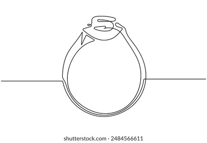 One continuous line drawing of Wedding rings. Romantic elegance concept and symbol proposal engagement and love marriage in simple linear style. Editable stroke.