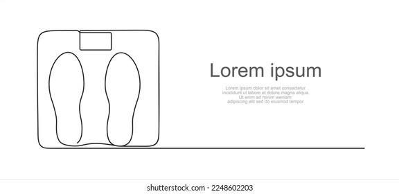  One continuous line drawing of weighing scale. Line drawing. Measuring body weight concept. continuous line drawing. Vector illustration.