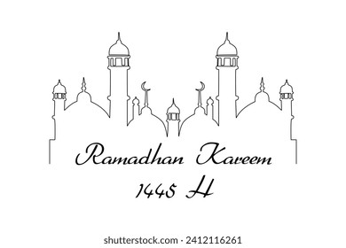 One continuous line drawing of Welcoming Ramadan concept. Doodle vector illustration in simple linear style.