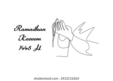One continuous line drawing of Welcoming Ramadan concept. Doodle vector illustration in simple linear style.