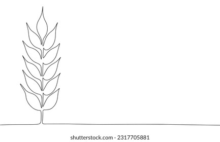 One Continuous line drawing of wheat ear. Thin curls and romantic symbols in simple linear style. Minimalistic Doodle vector illustration