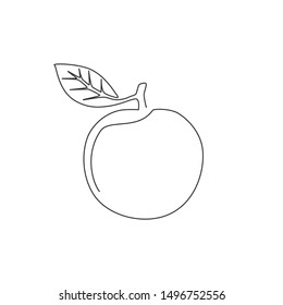 One continuous line drawing of whole healthy organic orange for orchard logo identity. Fresh tropical fruitage concept for fruit garden icon. Modern single line draw design vector graphic illustration