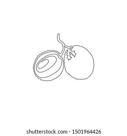 One continuous line drawing of whole group healthy organic lychee for orchard logo identity. Fresh tropical fruitage concept for fruit garden icon. Modern single line draw design vector illustration