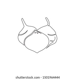 One continuous line drawing of whole healthy organic jicama for orchard logo identity. Fresh turnip vegetable concept for vegan farm icon. Modern single line draw design graphic vector illustration