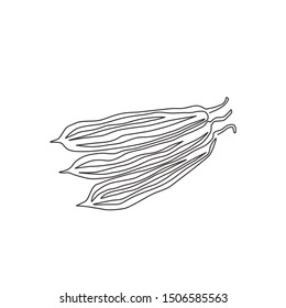 One continuous line drawing of whole healthy organic sponge gourd for farm logo identity. Fresh Egyptian cucumber concept for vegetable icon. Modern single line draw design vector graphic illustration