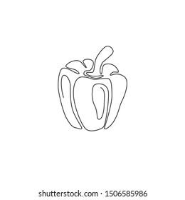 One continuous line drawing whole healthy organic paprika for plantation logo identity. Fresh bell pepper concept for fruit vegetable icon. Modern single line draw design vector graphic illustration